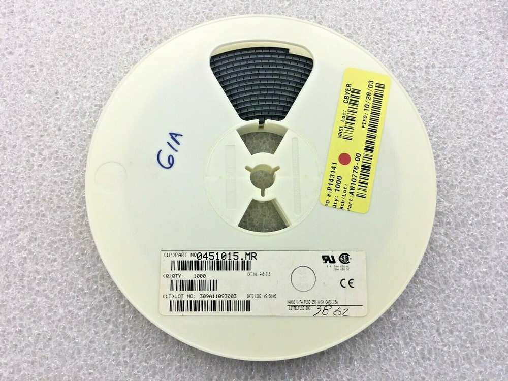 (100 PIECE LOT) 0451015.MR, Surface Mount Fuses 65VAC 15A .0037ohms 451 NANO2