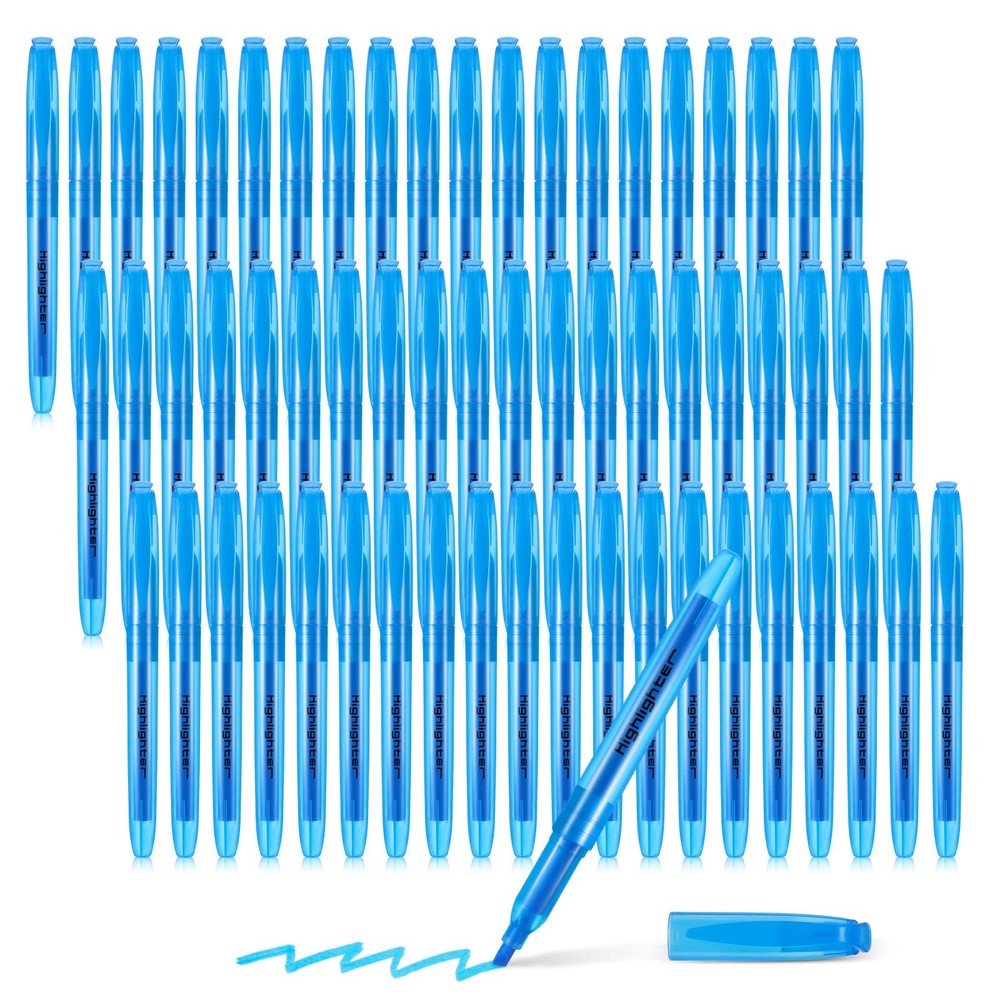 60 Pack Pastel Highlighters Chisel Tip Dry Quick Blue Ink Fluorescent Marker