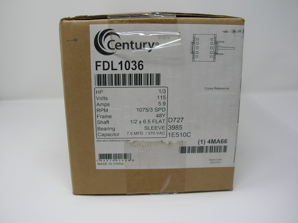 Century FDL1036 1075 RPM/3 Speed 1/3 HP 115 Volts Blower Motor