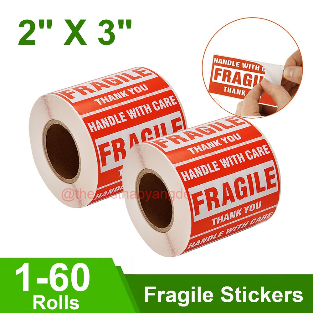Fragile Stickers 2 x 3 Fragile Label Sticker Handle With Care Mailing 1-60 Rolls