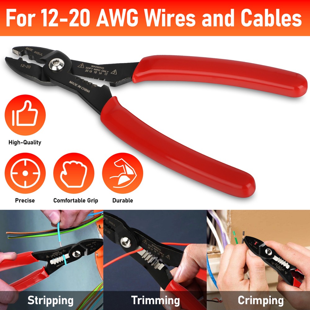 4 in 1 Wire Service Pliers Crimper Stripper Cutter Gripping for 12-20AWG Cable