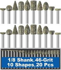 20Pcs 46-Grit Diamond Grinder Bit 1/8″ Shank Compatible with Dremel Rotary Tool
