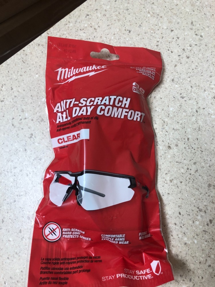 Milwaukee Safety Glasses Clear Lens Black/Red Frame 1 pk