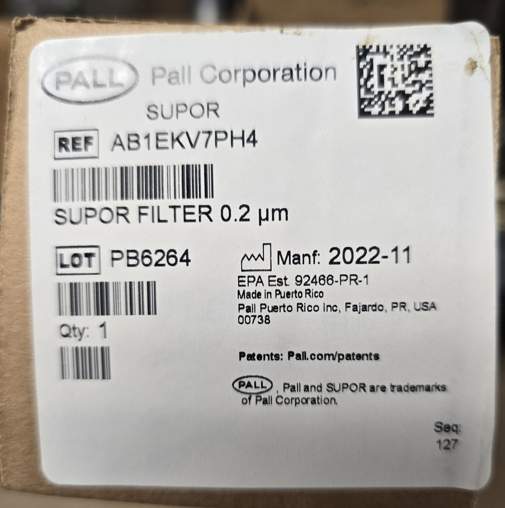 NEW PALL AB1EKV7PH4 SUPOR EKV 0.2 Filter Manufactured 2022-11 with Certification