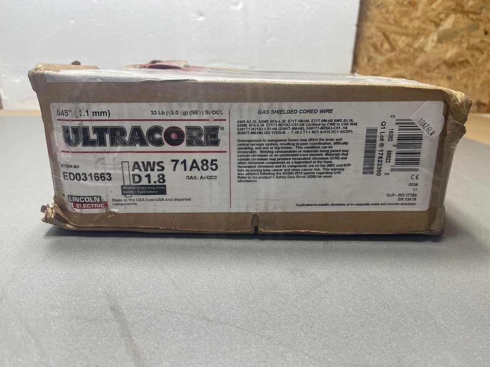 33lb Ultracore ED031663 AWS 71A85 Ar/CO2 Gas Shielded Cored Wire
