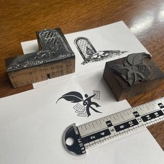 VTG Printing Letterpress Printers Block Cuts WINDOW LANDSCAPE PENMANSHIPlot of 2