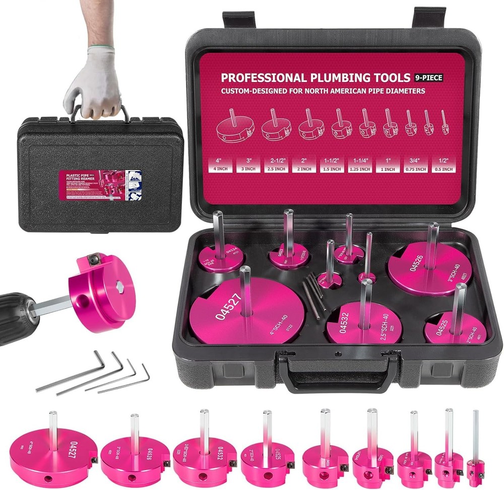 9PCS PVC Pipe Reamer Kit for Standard 1/2″ Drills, Fits 1/2″ to 4″ Pipes