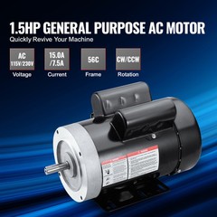 VEVOR 1.5HP Electric Motor 1725RPM AC115/230V 56C Frame 1-Phase 5/8″ Keyed Shaft