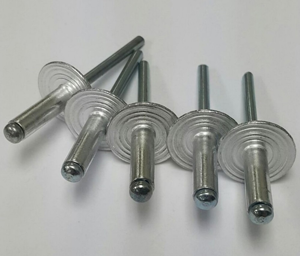 100 PCS LARGE FLANGE ALUMINUM POP RIVETS 3/16″ X 3/4″ BIG HEAD STEEL