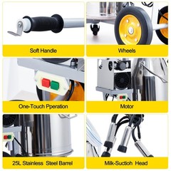 Portable Electric Milking Machine, 6.6 Gallon/25L Stainless Steel Milk Bucket