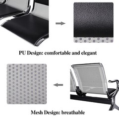 3-Seat Heavy PU Leather Barber Airport Waiting Room Chair Reception Office Bench