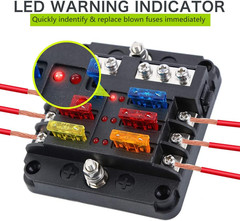 12 Volt Fuse Block, Waterproof 6 Way Fuse Box with 6 Ground Negative Busbar for
