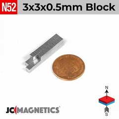 Magnet Block 3mm x 3mm x 0.5mm N52 Super Strong Rare Earth Neodymium 3x3x0.5mm