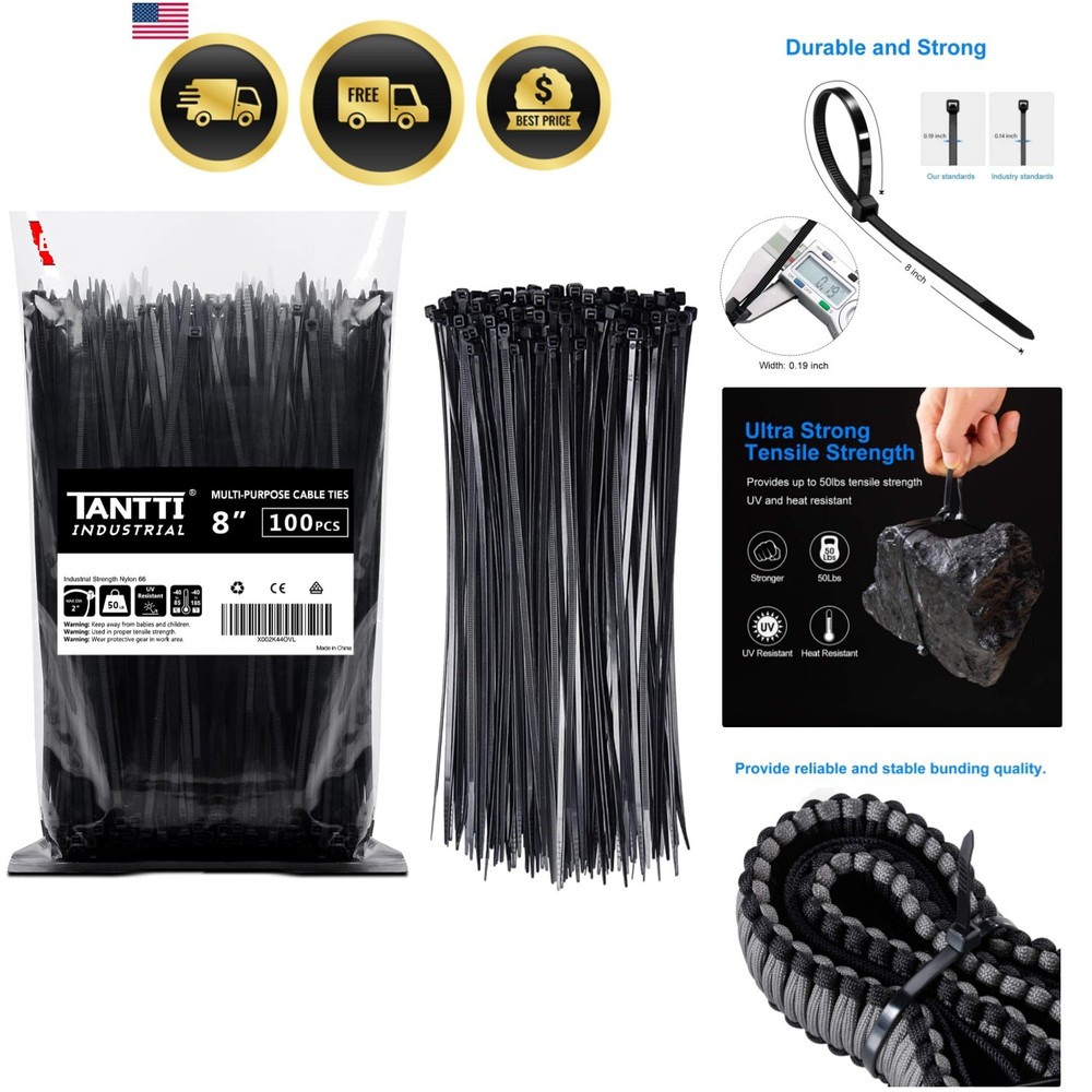 Zip Ties 8 inch Black Zip Ties with 50 Pounds Tensile Strength,Cable Ties,100…