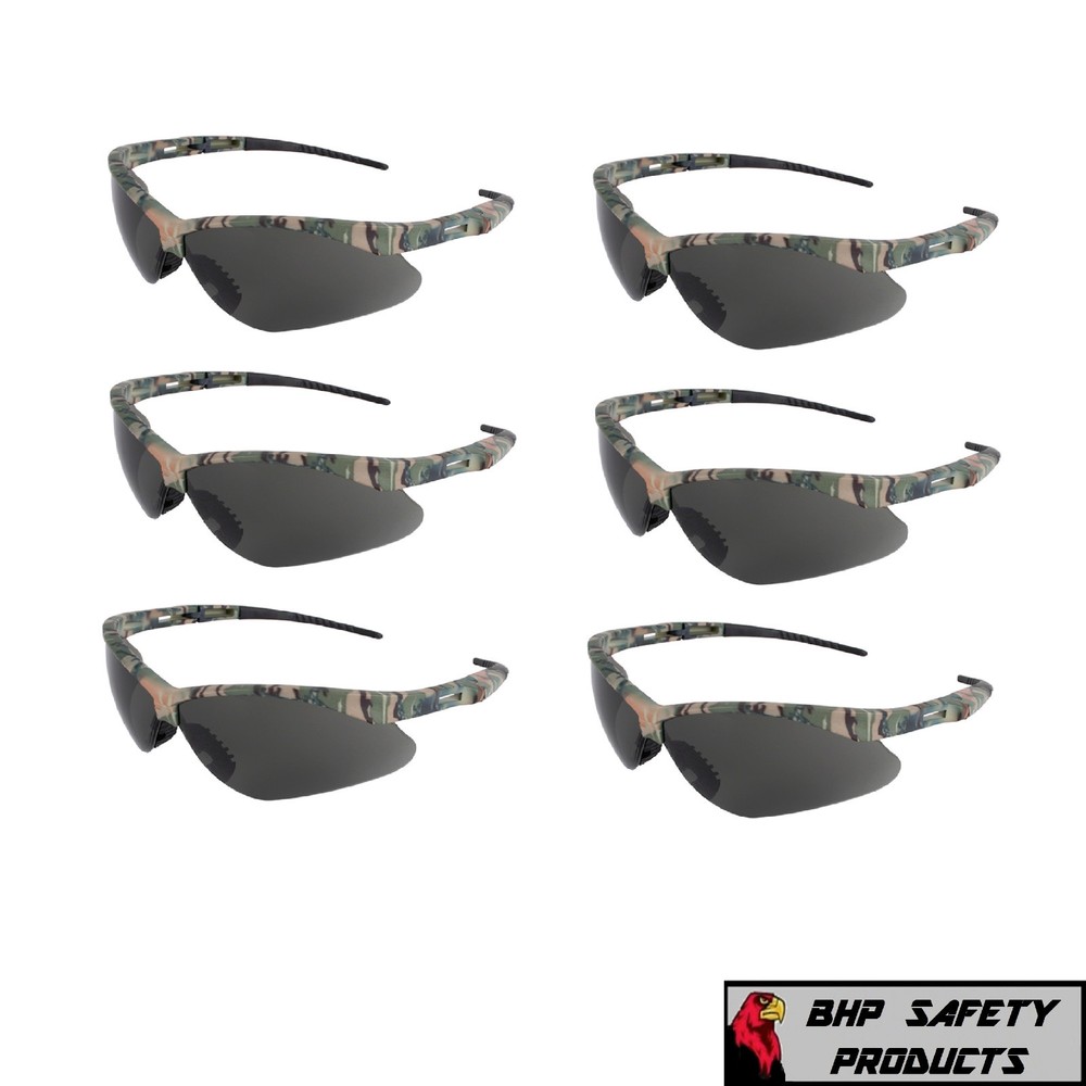 (6 PAIR) KLEENGUARD NEMESIS SAFETY GLASSES CAMO FRAME SMOKE ANTI-FOG LENS 22609