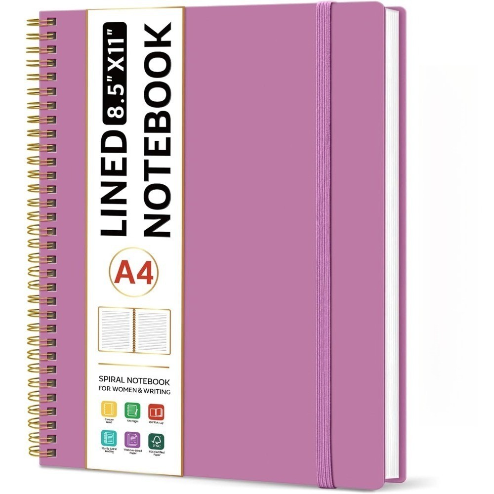 Spiral Bound Notebook College Ruled Journal 8.5×11 Inches A4 Size with Plastic