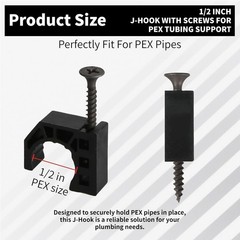Half Clamp J-Hook Pipe Support Set 50 Pack 1/2 Inch Black