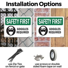 Goggles Required With Symbol OSHA SAFETY FIRST Sign Metal, Decal – 5 or 10 Pack
