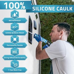 PAULINN Silicone Sealant, 100% Silicone Caulk Clear Waterproof for RV, Kitchen,