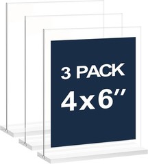 4×6 Inch Clear Acrylic Sign Holder, Display Stand, Plastic Card Holder for Bu…