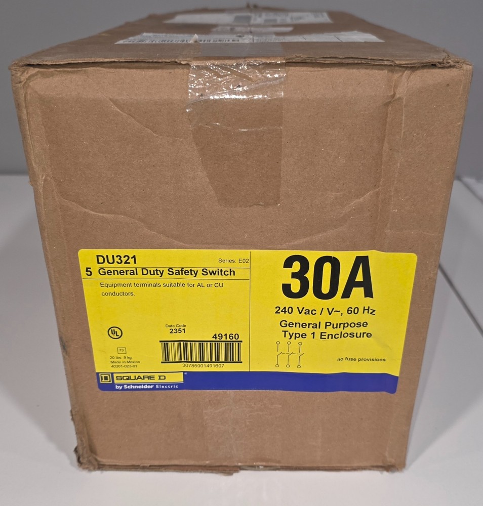 Square D DU321 Safety Disconnect Switch General Duty 30 Amp 240VAC 3P 3PH Type 1