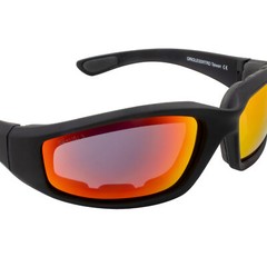 Birdz Oriole SS Padded Motorcycle Riding Glasses A/F Black w/ Red Mirror Lens