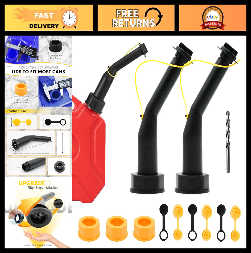 Universal Gas Can Spout Replacement Kit – 3 Packs, Leakproof Nozzles & Filters