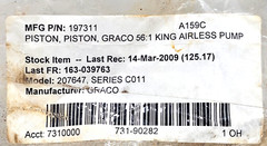 197311 GRACO VALVE PISTON 220CC