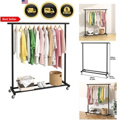 Metal Clothing Rack Adjustable Freestanding Garment Organizer with Wheels Black