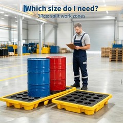 Heavy Duty Spill Containment Pallet 2-Pack Leakproof Detachable Tray Drum Yellow