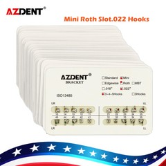 AZDENT 10X Dental Orthodontic Brackets Braces MINI Roth Slot.022 Hooks 345 Metal