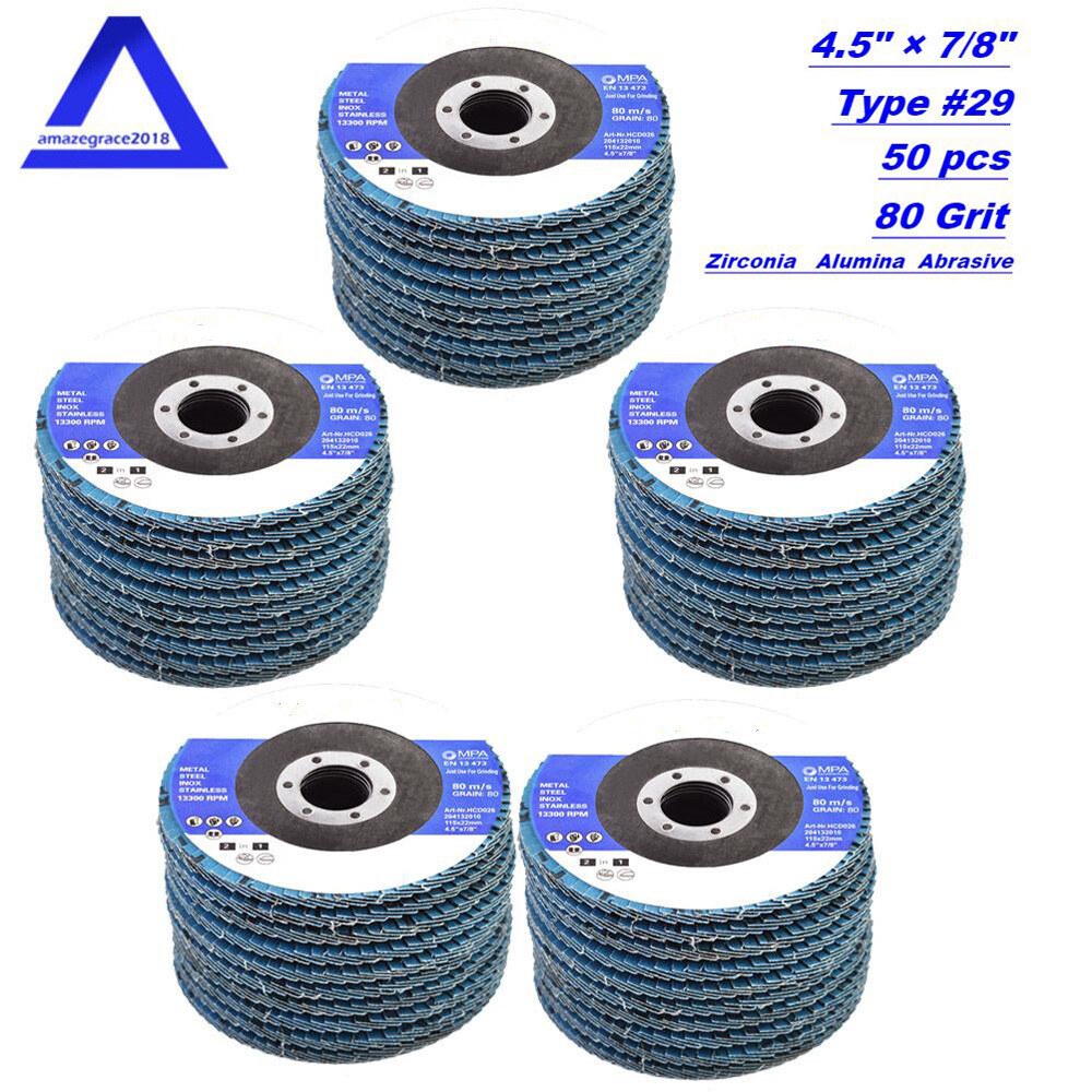 50Pack 4-1/2″×7/8” 80 Grit T29 Premium Zirconia Flap Disc Sanding Grinding