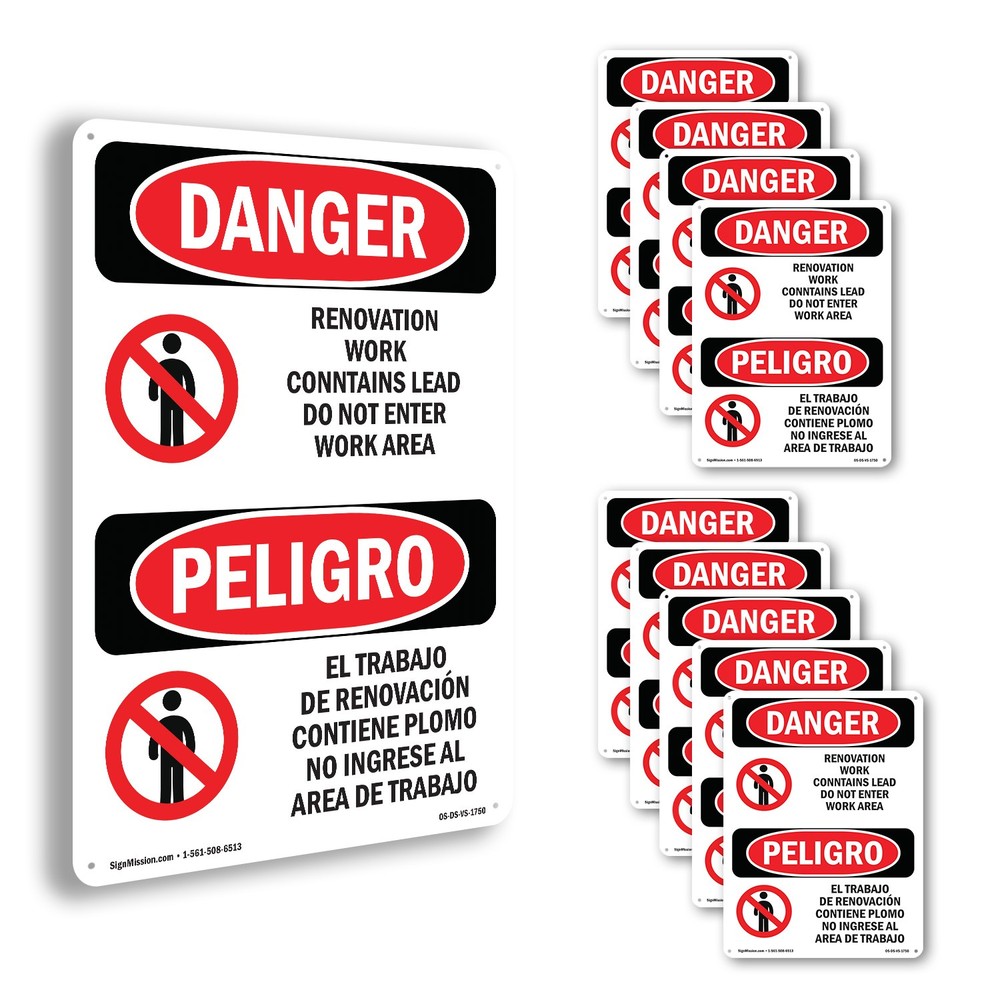 Renovation Work Contains Lead Do Not Enter OSHA Danger Sign, Decal 5 or 10 Pack