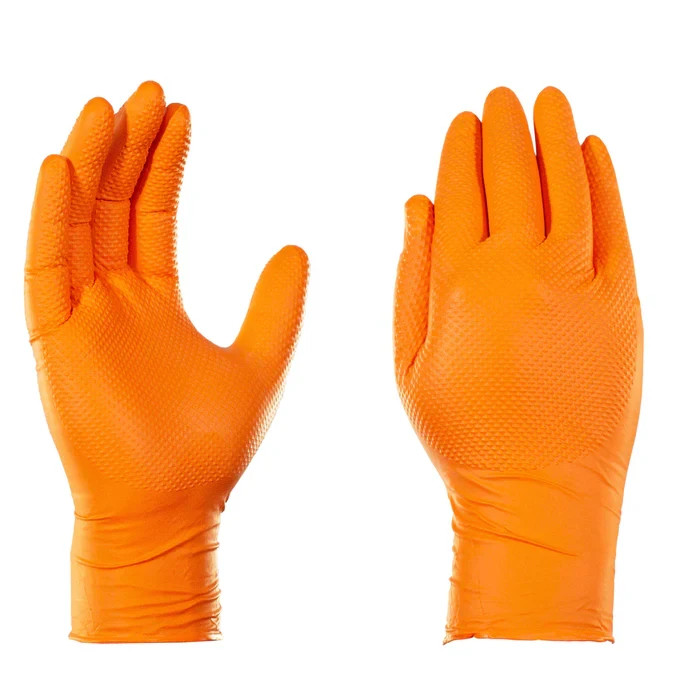 Ammex GloveWorks 8 Mil Orange Nitrile Gloves Small Diamond Grip Disposable