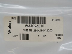 Waters WAT026810 PTFE Tube Tubing 0.250 x 0.190 x 120.00