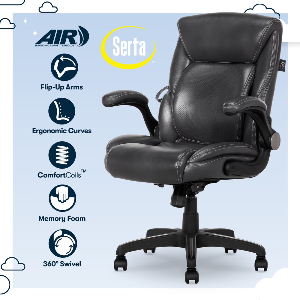 Air Lumbar Bonded Leather Manager Office Chair, Gray Faux Leather