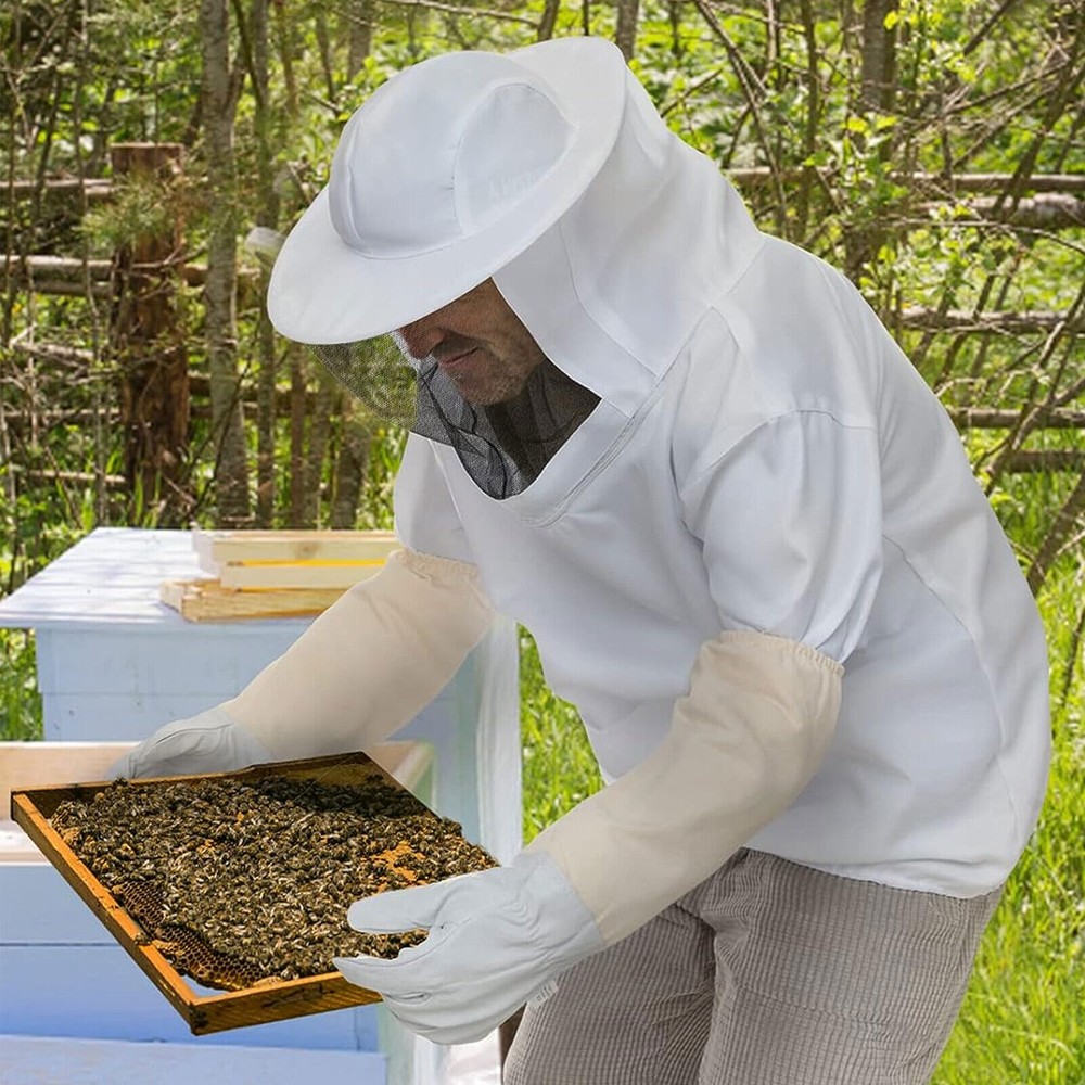 Beekeeping Protective Bee Suit Ventilated Jacket with Long Gloves & Veil Hood