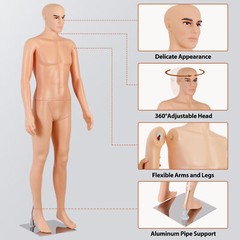 72″H Male Mannequin Full Body PP Realistic Display Head Turns Dress Form w/Base