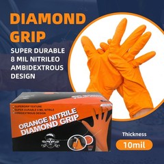 8 Mil Diamond Grip Nitrile Gloves Orange 1000pc Raised Texture Industrial