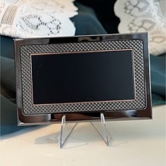 Vintage Metal Business Card Holder Case Silver Tone w/ Textured Black