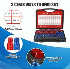 66pc Nut & Bolt Thread Checker Gauge Set Metric SAE w/Case