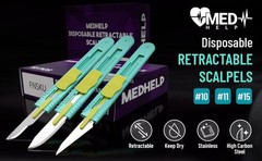 Retractable Disposable Scalpel 15 Disposable Dermaplaning Blades with Plastic