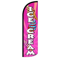 Ice Cream Pink Windless Advertising Sign Feather Flag Only Banner 30% Wider