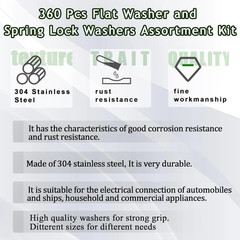 360 Pcs Flat Washer and Spring Lock Washers Assortment Kit,7 SAE Sizes Washers f