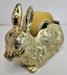 Heavyweight Bunny Tape Dispenser Gold Tone Cast Metal