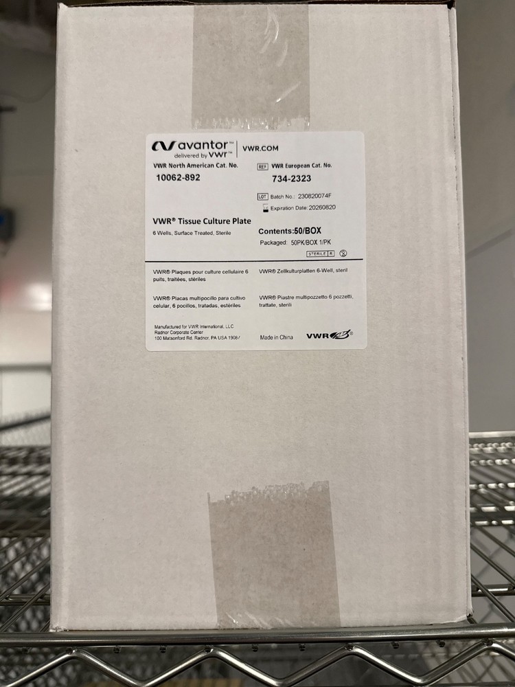 VWR tissue culture plate, 6 well, tissue treated, sterile, 50/box