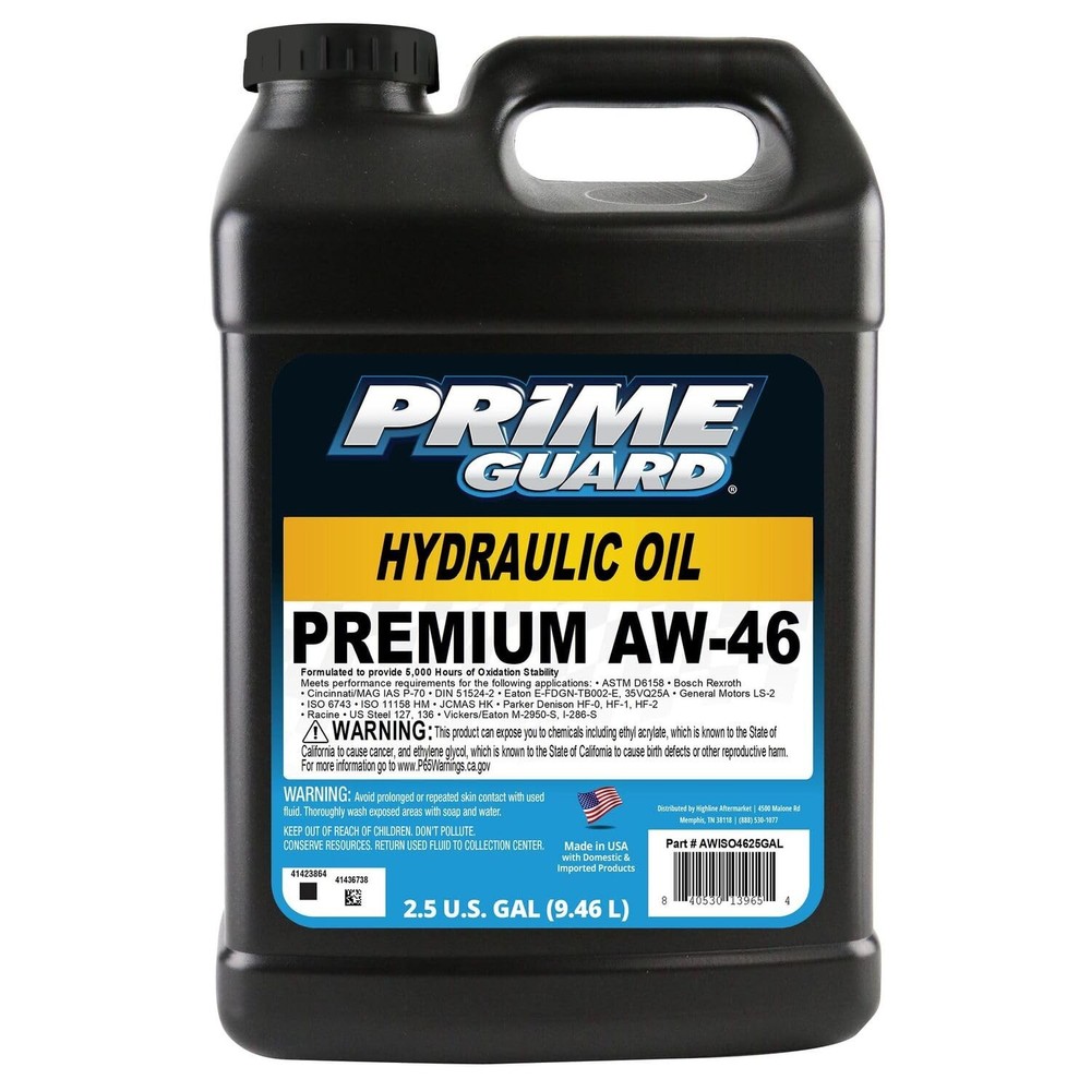 ISO AW-46 Premium Hydraulic Oil 2.5 Gallon Industrial Grade Fluid