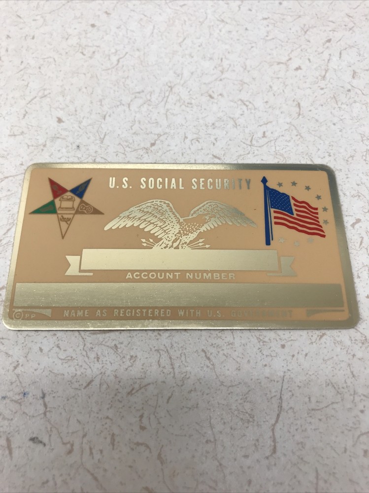 NEW Vintage SSN Social Security Card Metal USA Freemason Blazing Star Lodge