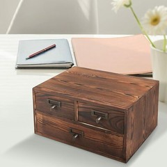 Rustic Dark Brown Wood Office Storage Cabinet/Jewelry Organizer w/ 3 Drawers