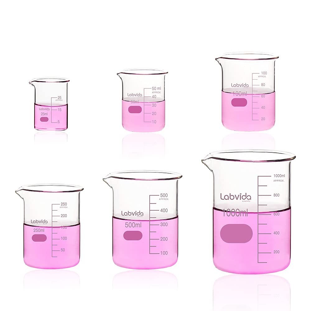 6 Pack Glass Lab Pyrex Beaker Set Measuring Cup 25/50/100/250/500/1000 ML